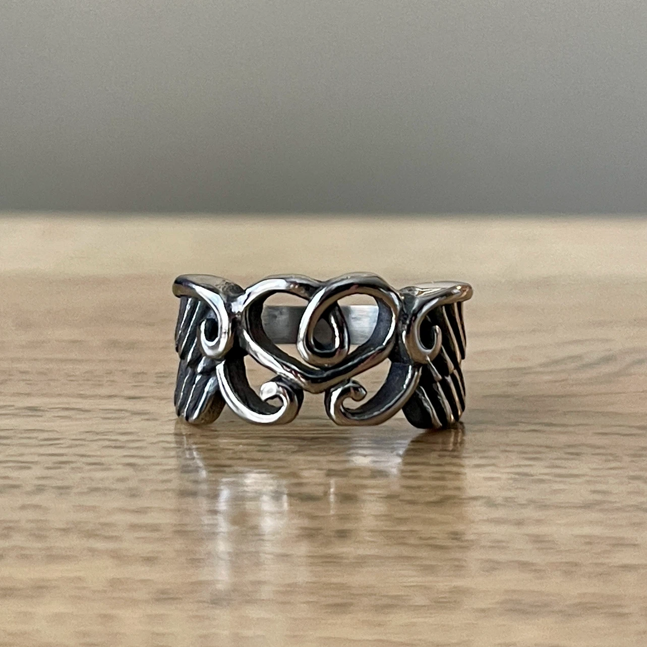 Winged Heart Stainless Steel ring (size 5)