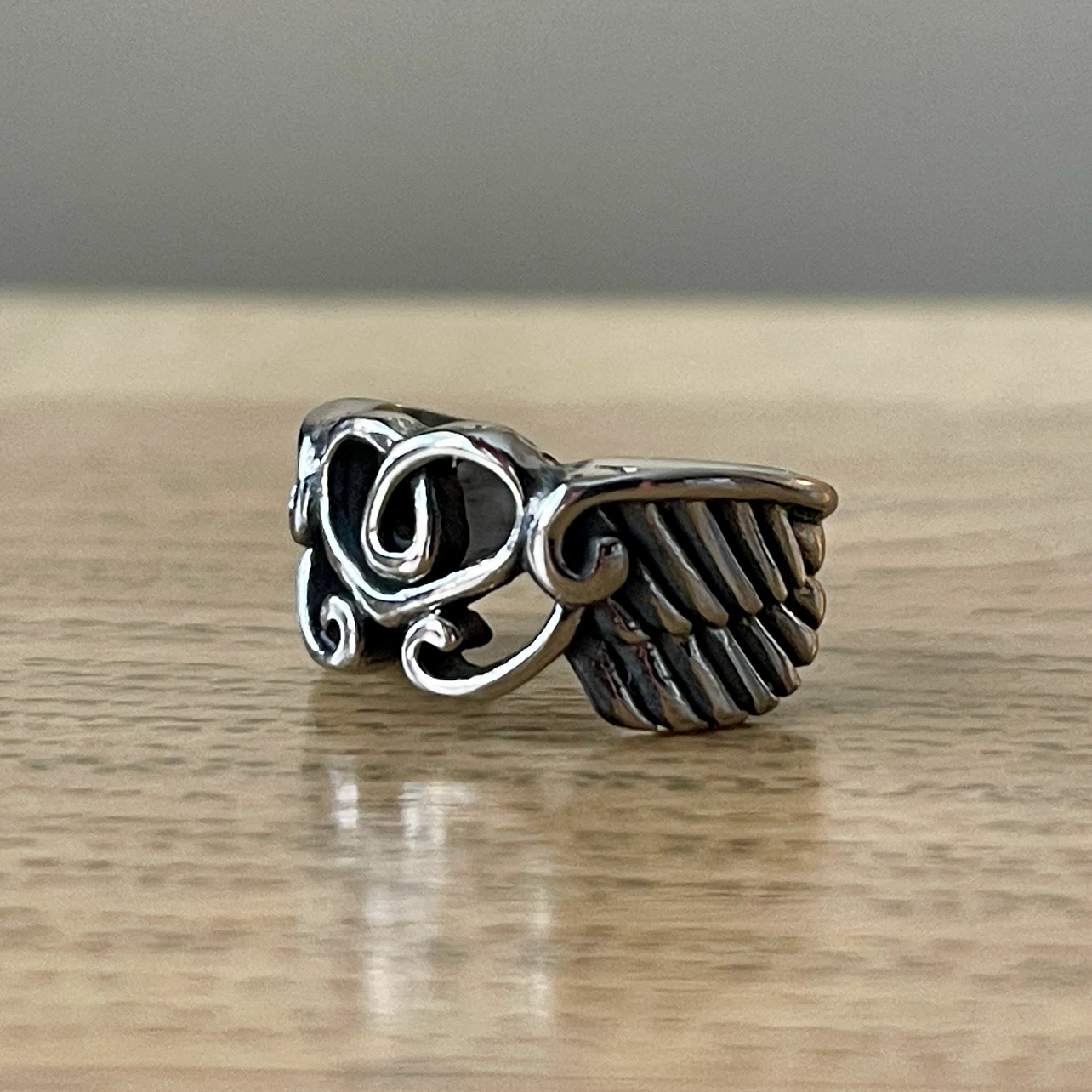 Winged Heart Stainless Steel ring (size 5) - photo 2