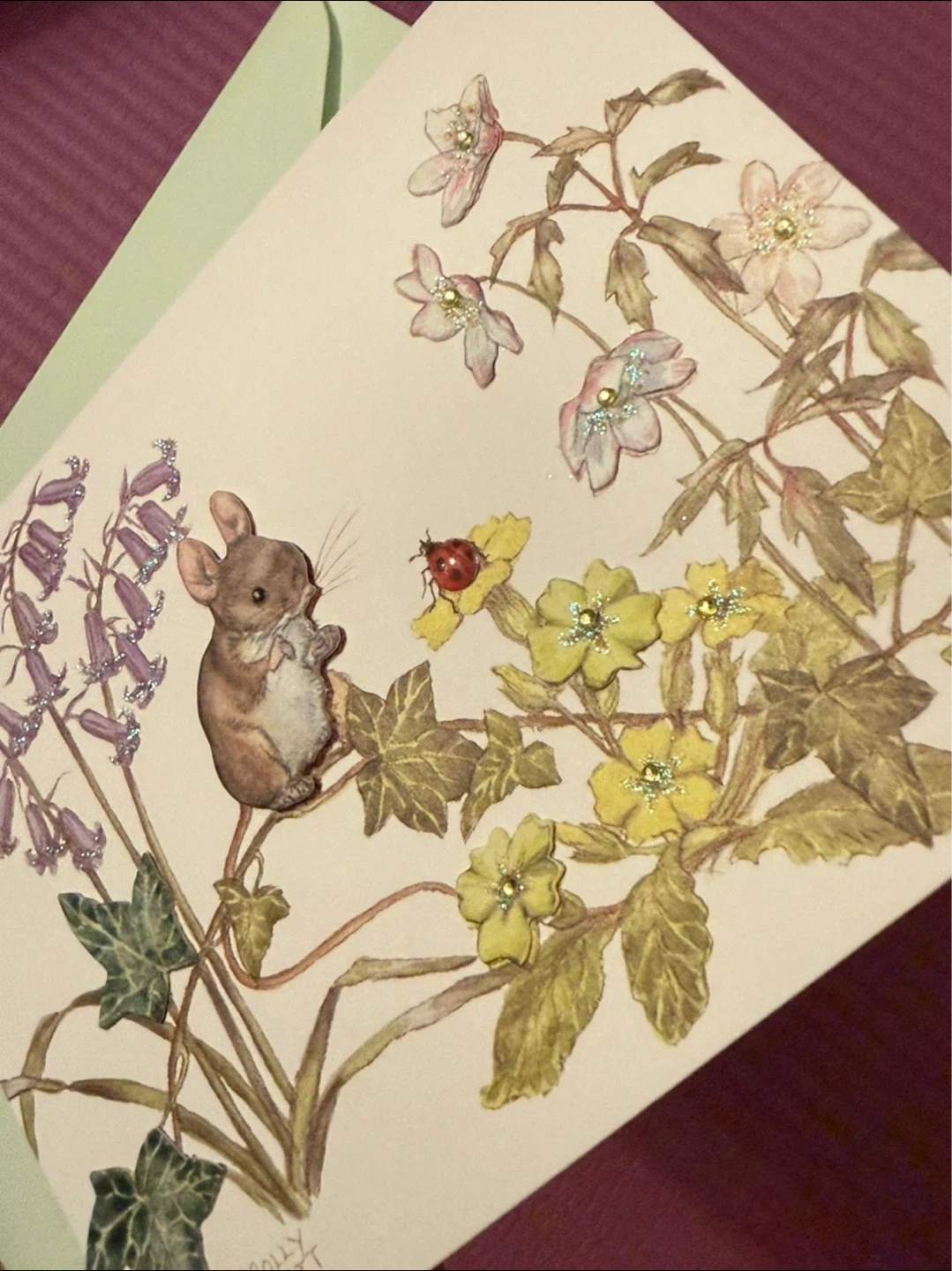 NEW✨Molly Brett Mouse and Flowers Greeting Card with Envelope - photo 2