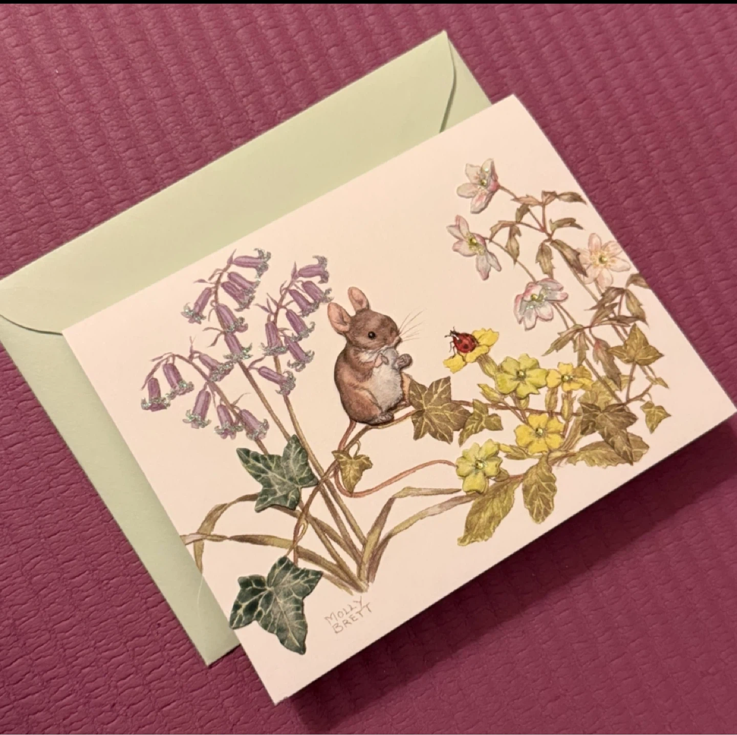 NEW✨Molly Brett Mouse and Flowers Greeting Card with Envelope - photo 3