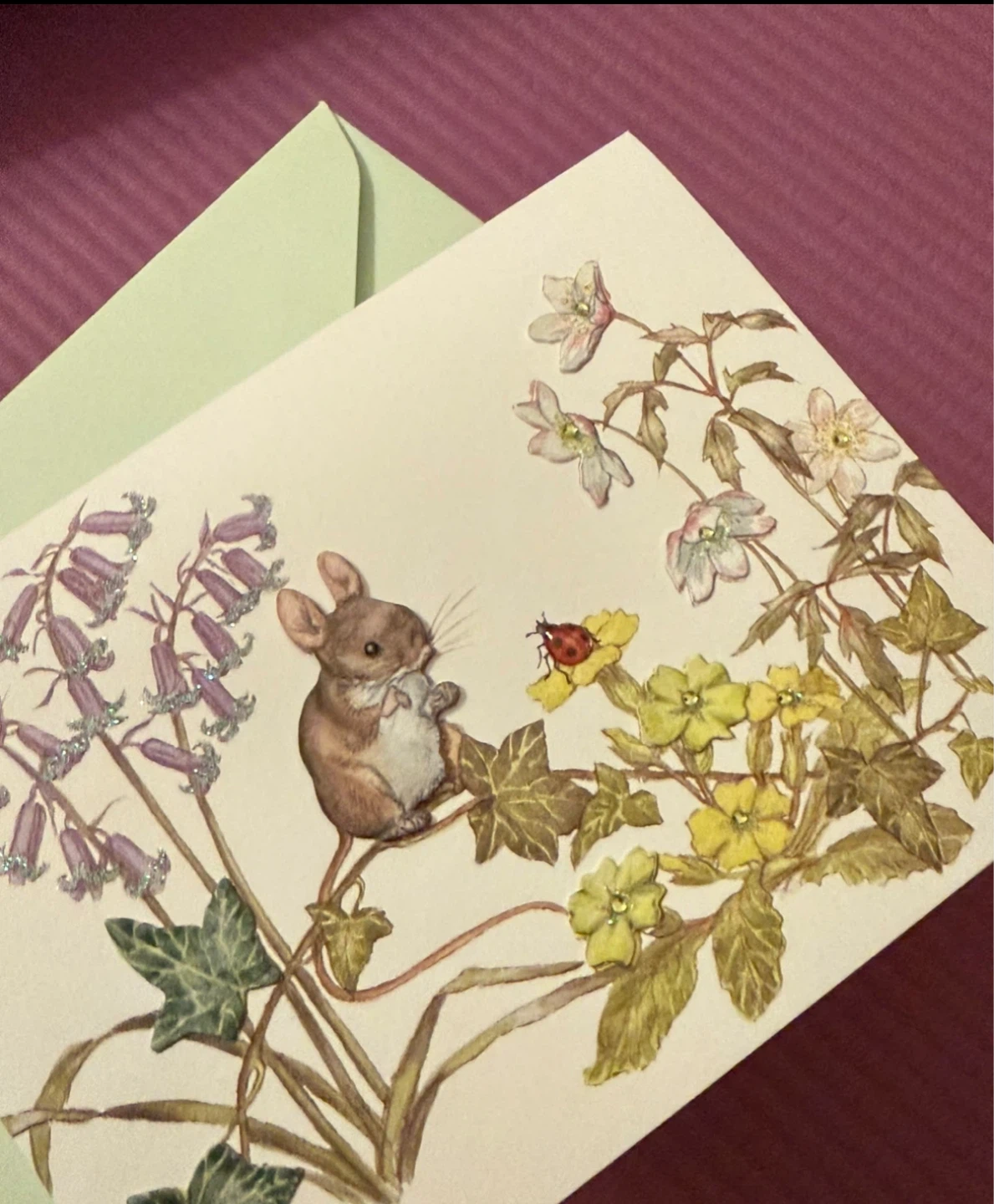NEW✨Molly Brett Mouse and Flowers Greeting Card with Envelope - photo 5