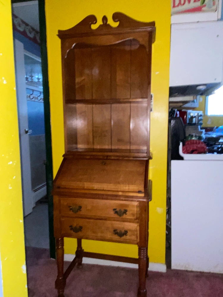 Vintage Wooden Secretary Desk with Hutch