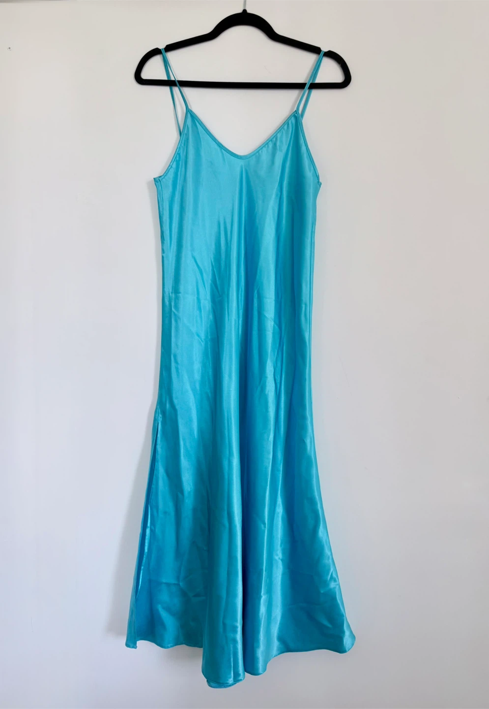 Jasmin Blue Satin Nightgown & White Floral Robe Set M - photo 3