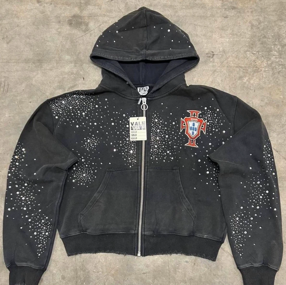 Vale USA Black Rhinestone Zip-Up Hoodie