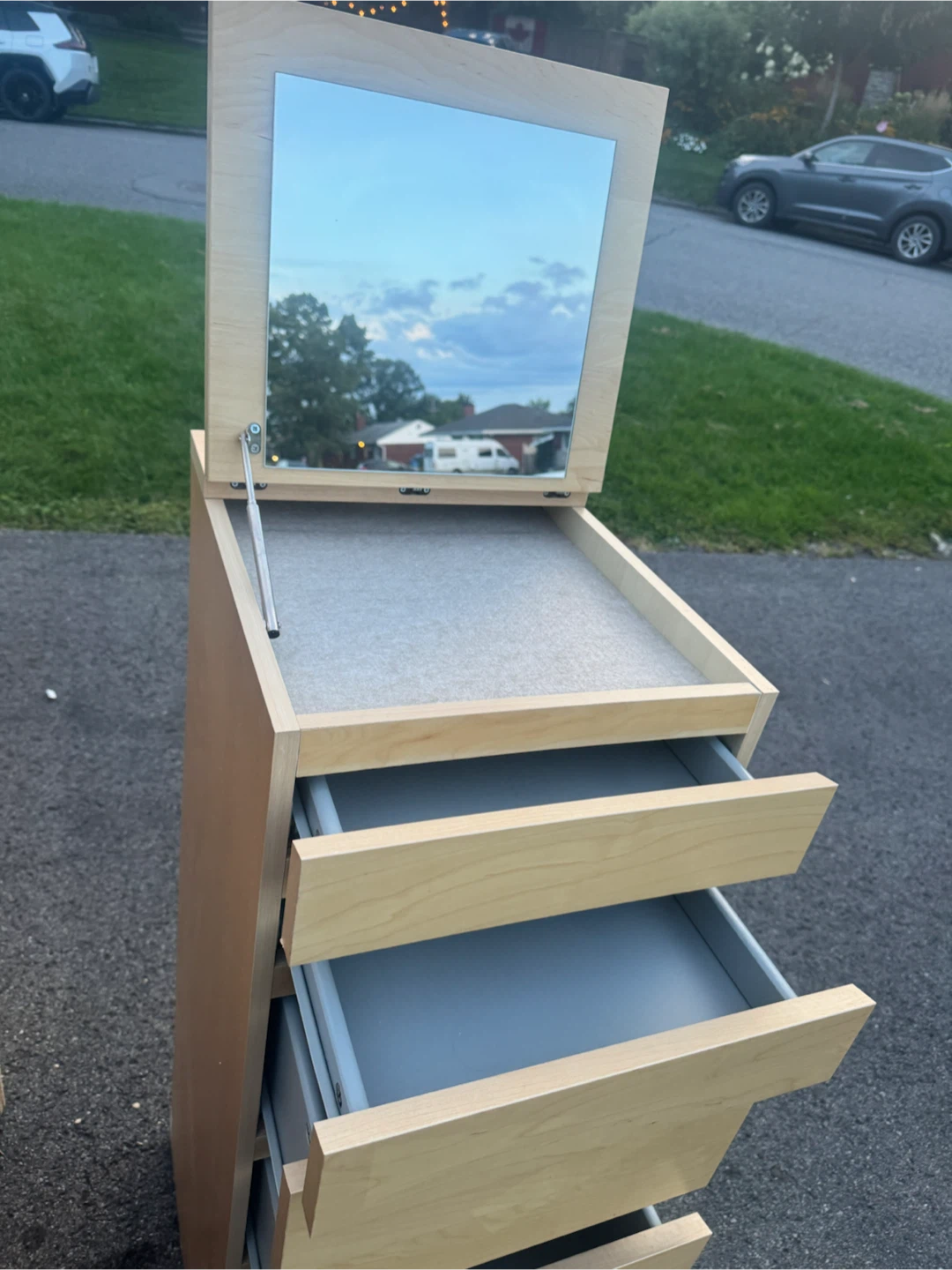 Ikea Light Wood Jewellery Cabinet with Flip-Top Mirror