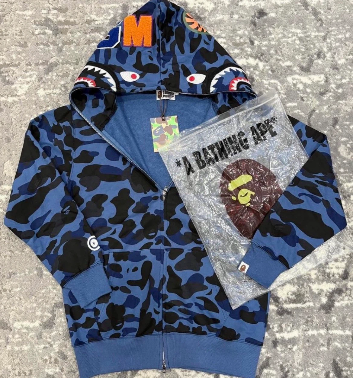 A Bathing Ape Blue Camo Shark Hoodie