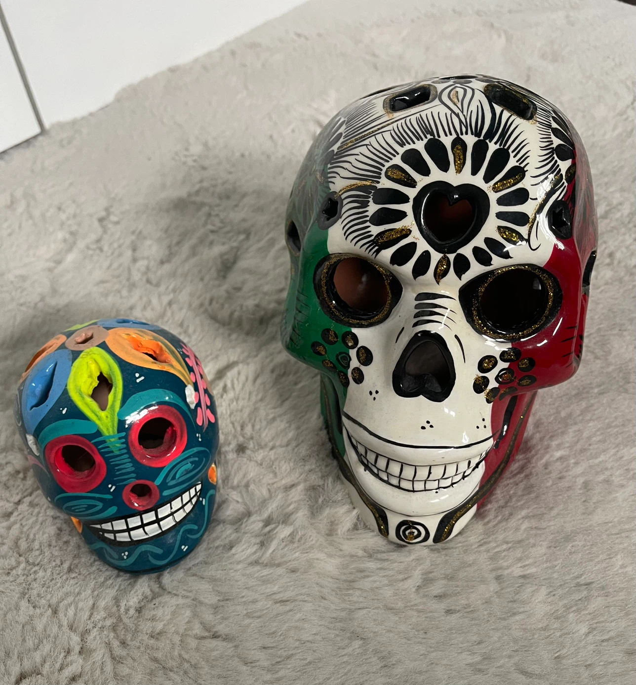 Set of two decorative Mexican skull, Halloween decoration