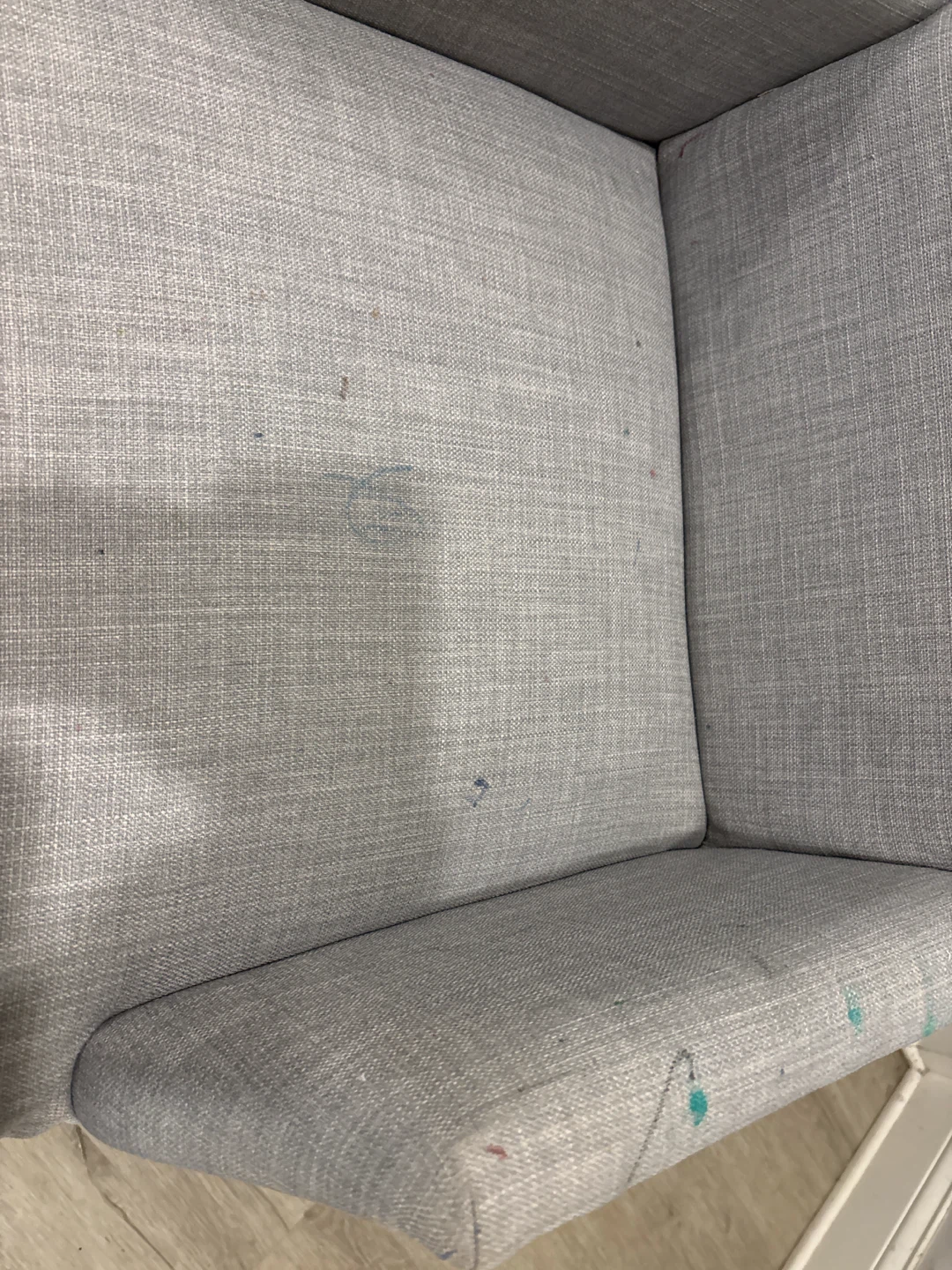 Gray Upholstered Armchair used needs cleaning - photo 2