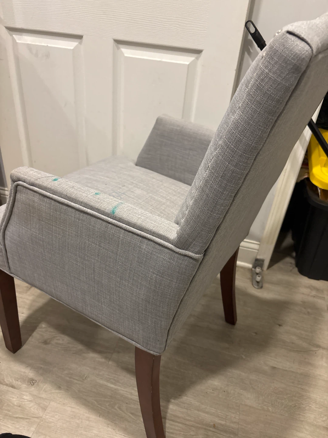 Gray Upholstered Armchair used needs cleaning - photo 3