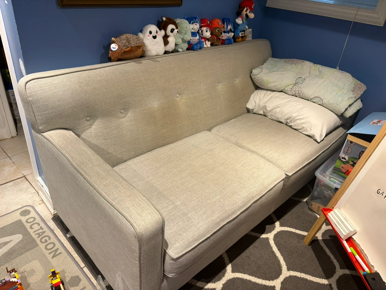 Light blue Tufted Mid-Century Sofa