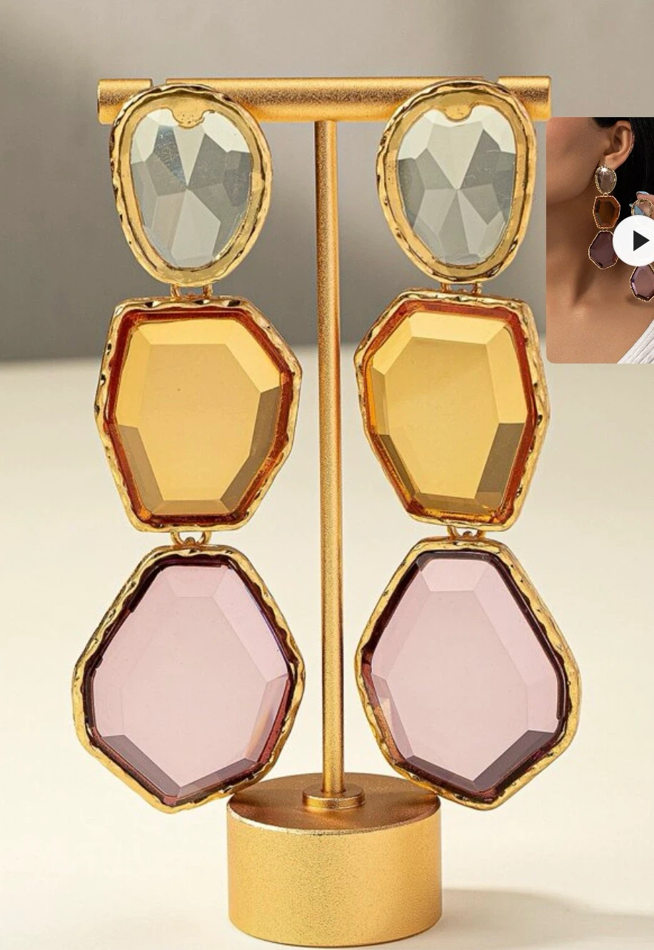 Trio Gemstone Drop Earrings - photo 2