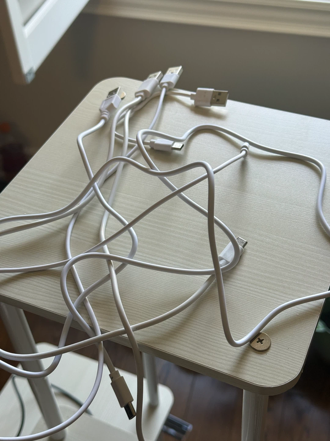Bundle of White USB Cables (Lightning / Micro-USB / USB-C) — $10