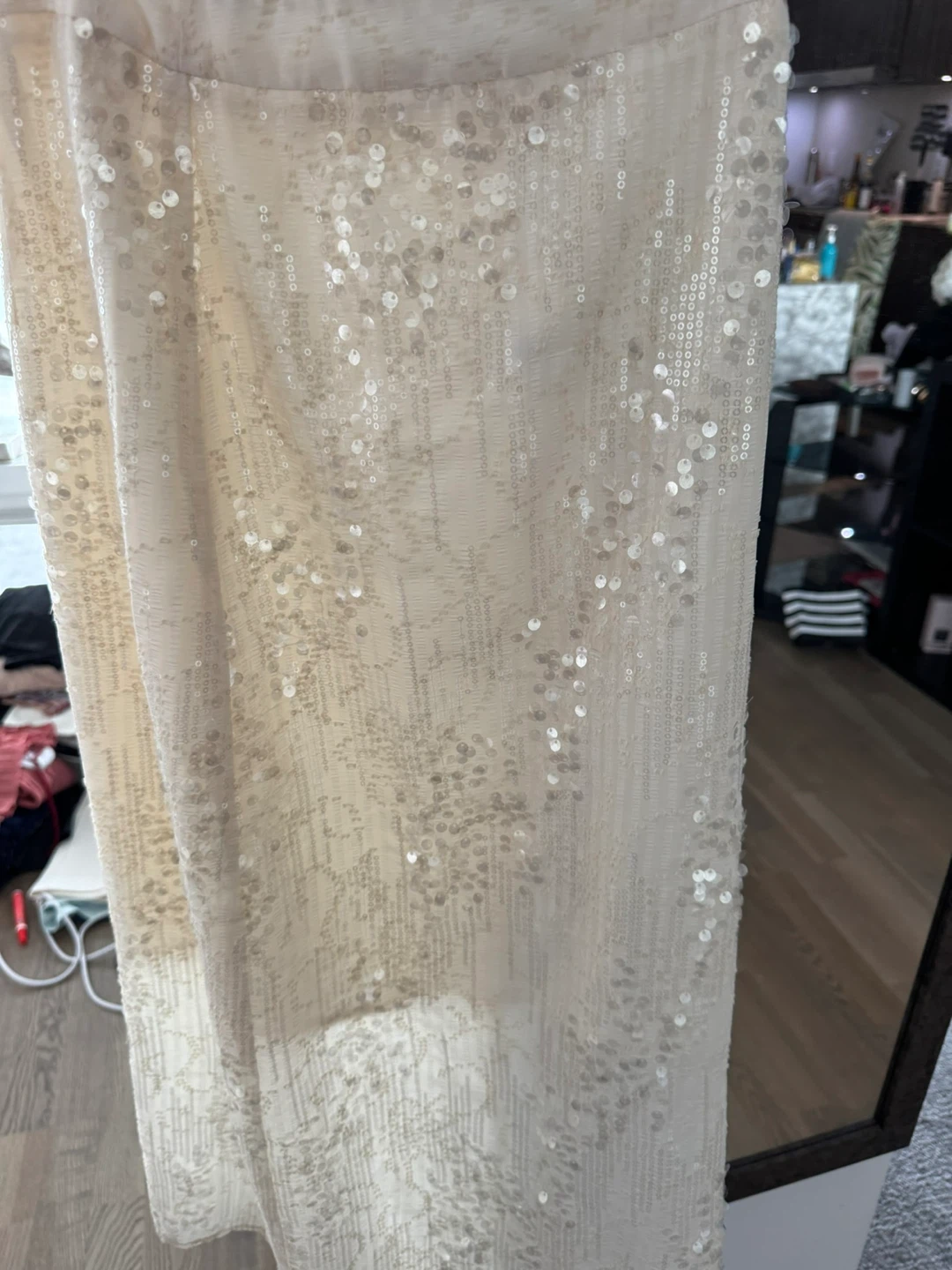 XS Shining Cream Sequin Maxi Skirt