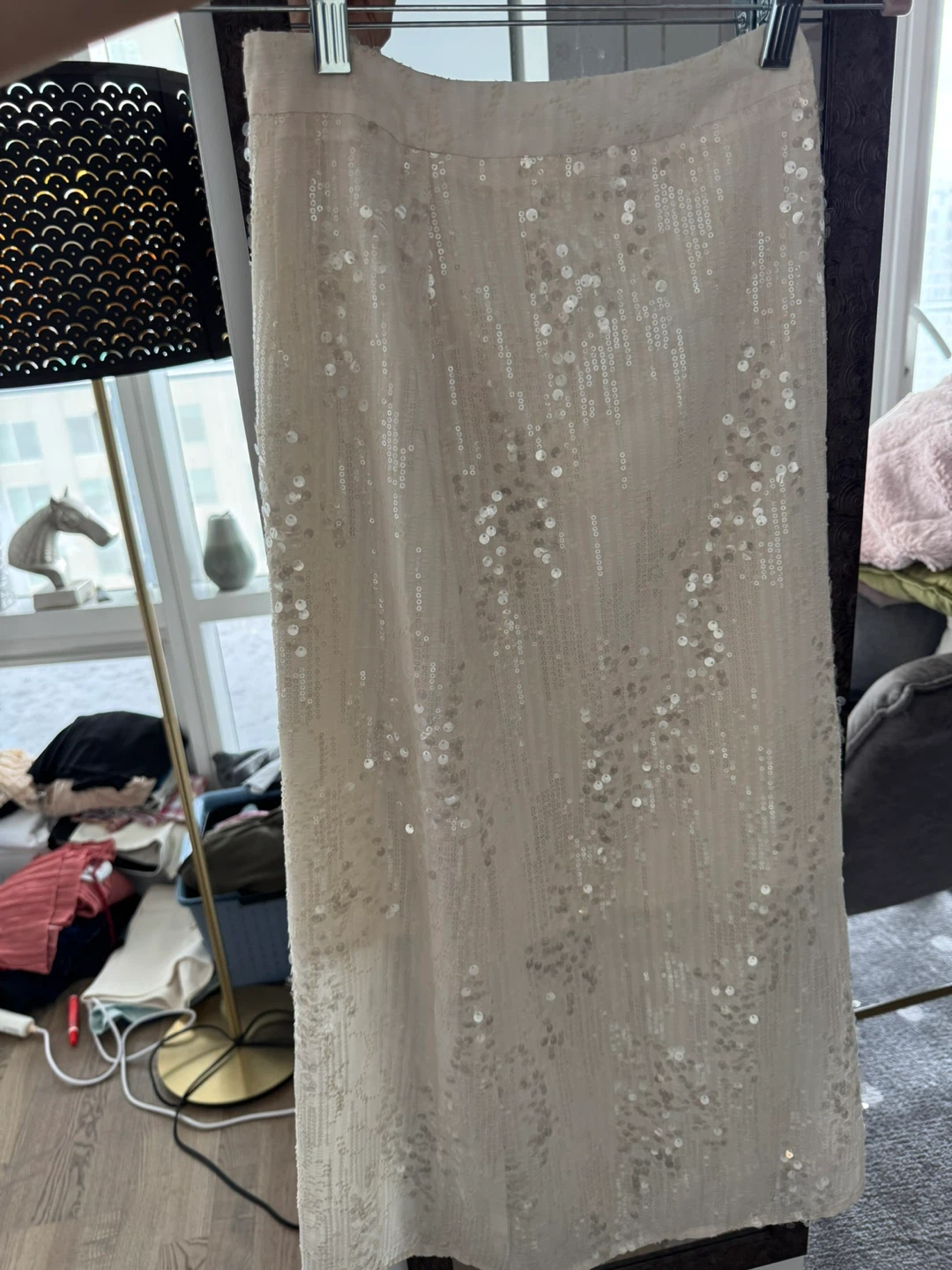 XS Shining Cream Sequin Maxi Skirt - photo 5