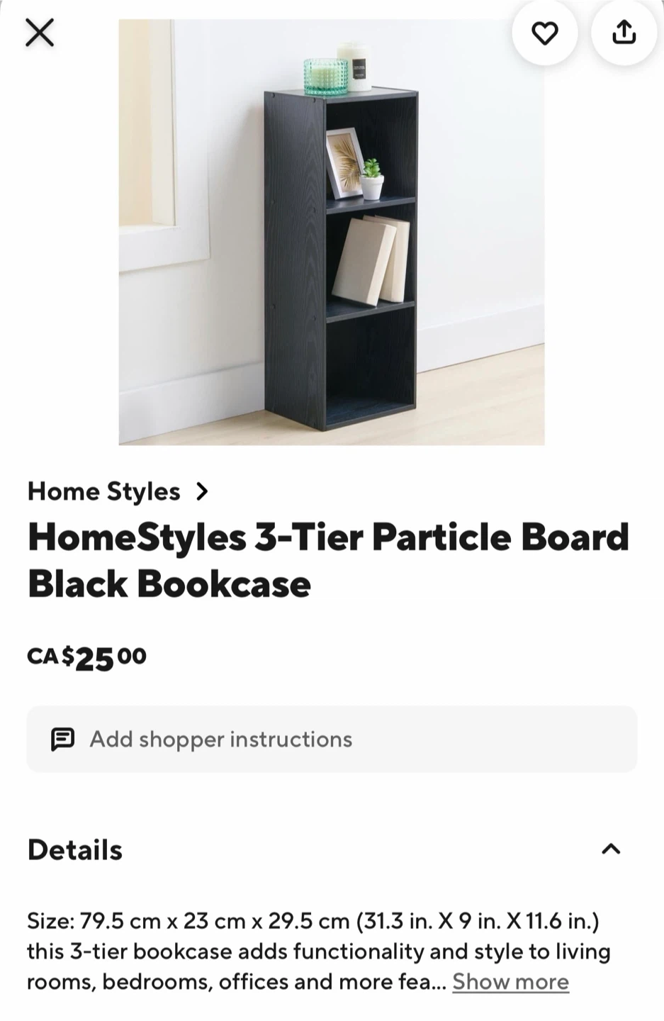 HomeStyles 3-Tier Black Bookcase