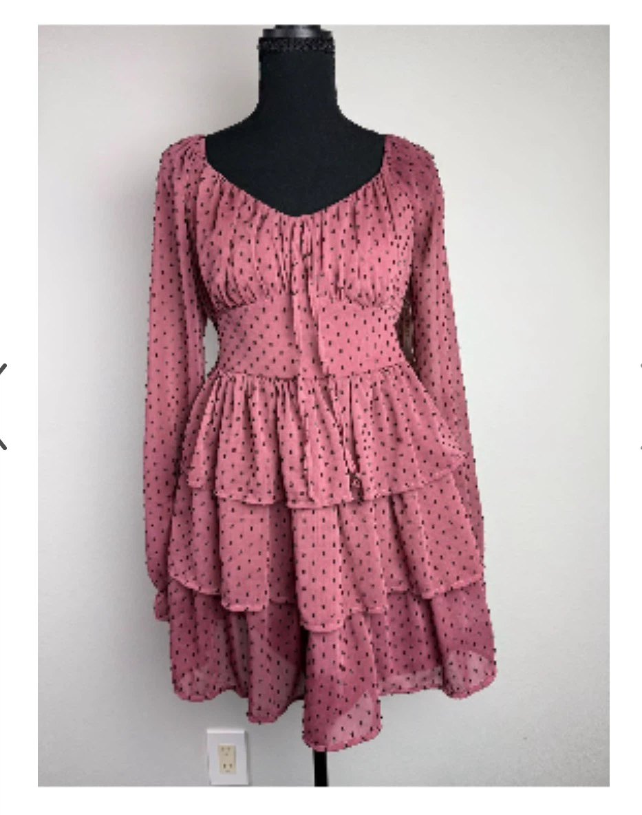 Mauve Polka Dot Tiered Long Sleeve Dress - photo 2