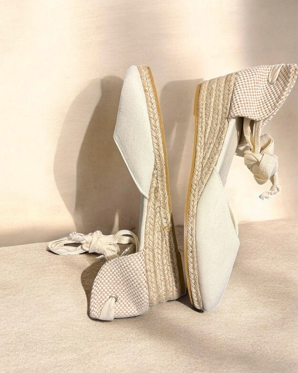 Cream Canvas Espadrille Wedges Size 40
