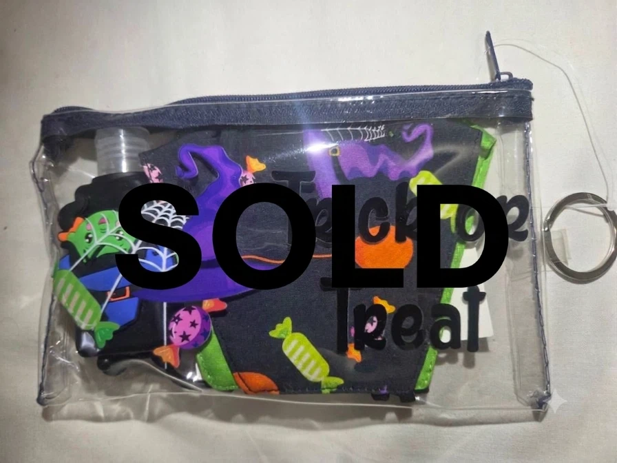 4x Brand New Halloween Cotton Face Mask & Sanitizer Pouch Sets - photo 5