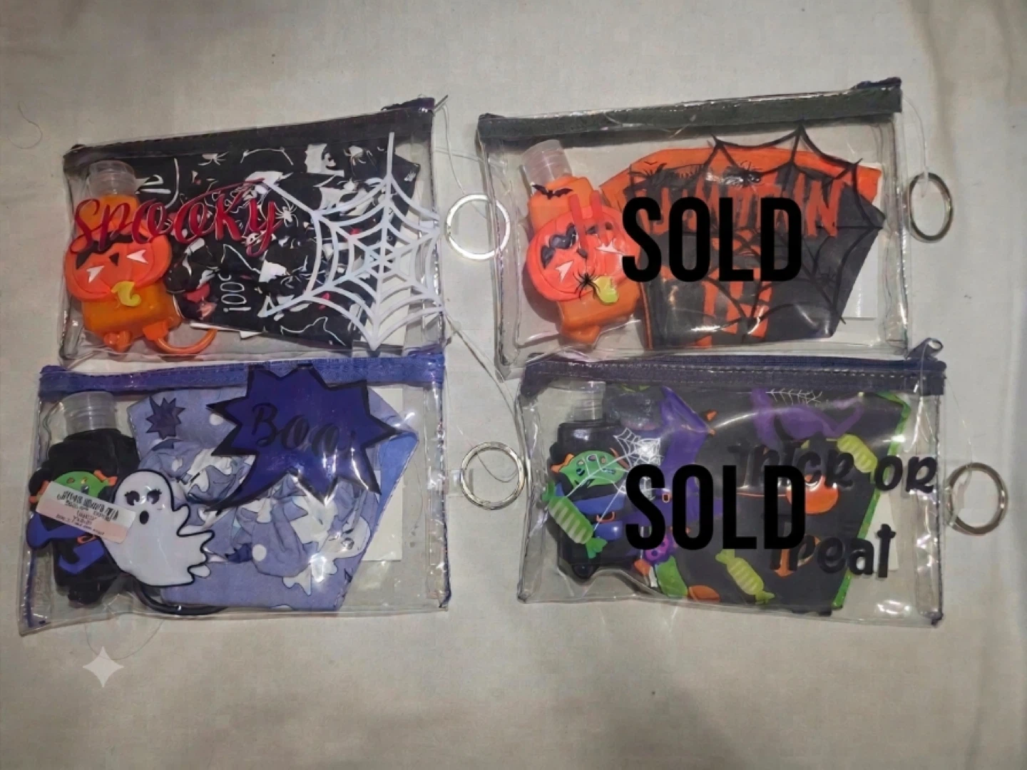 4x Brand New Halloween Cotton Face Mask & Sanitizer Pouch Sets