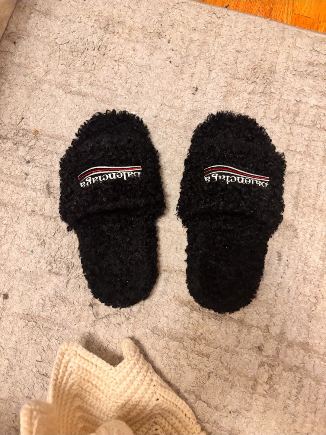Balenciaga Black Faux Fur Slides
