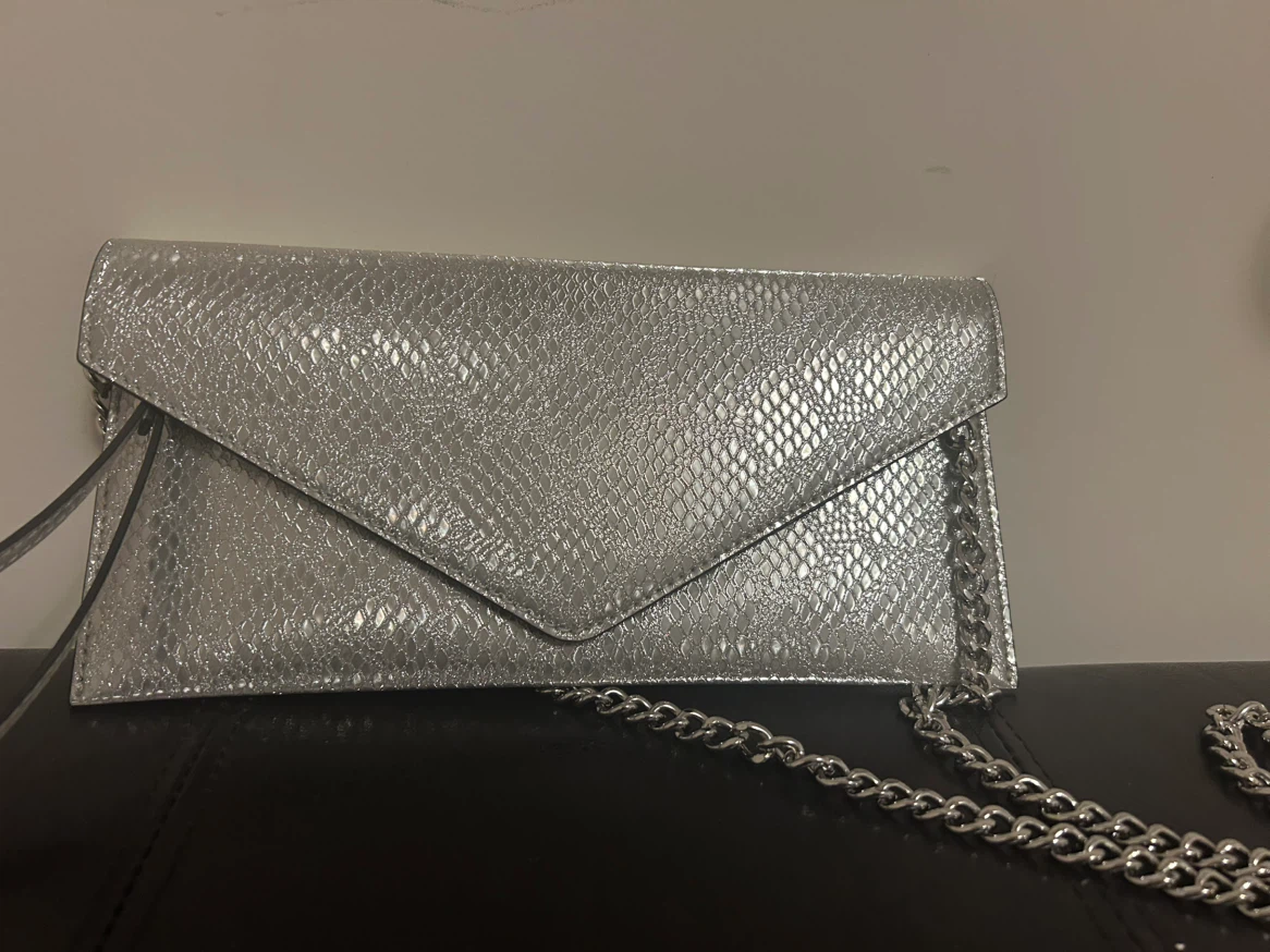 Silver Snakeskin Envelope Clutch