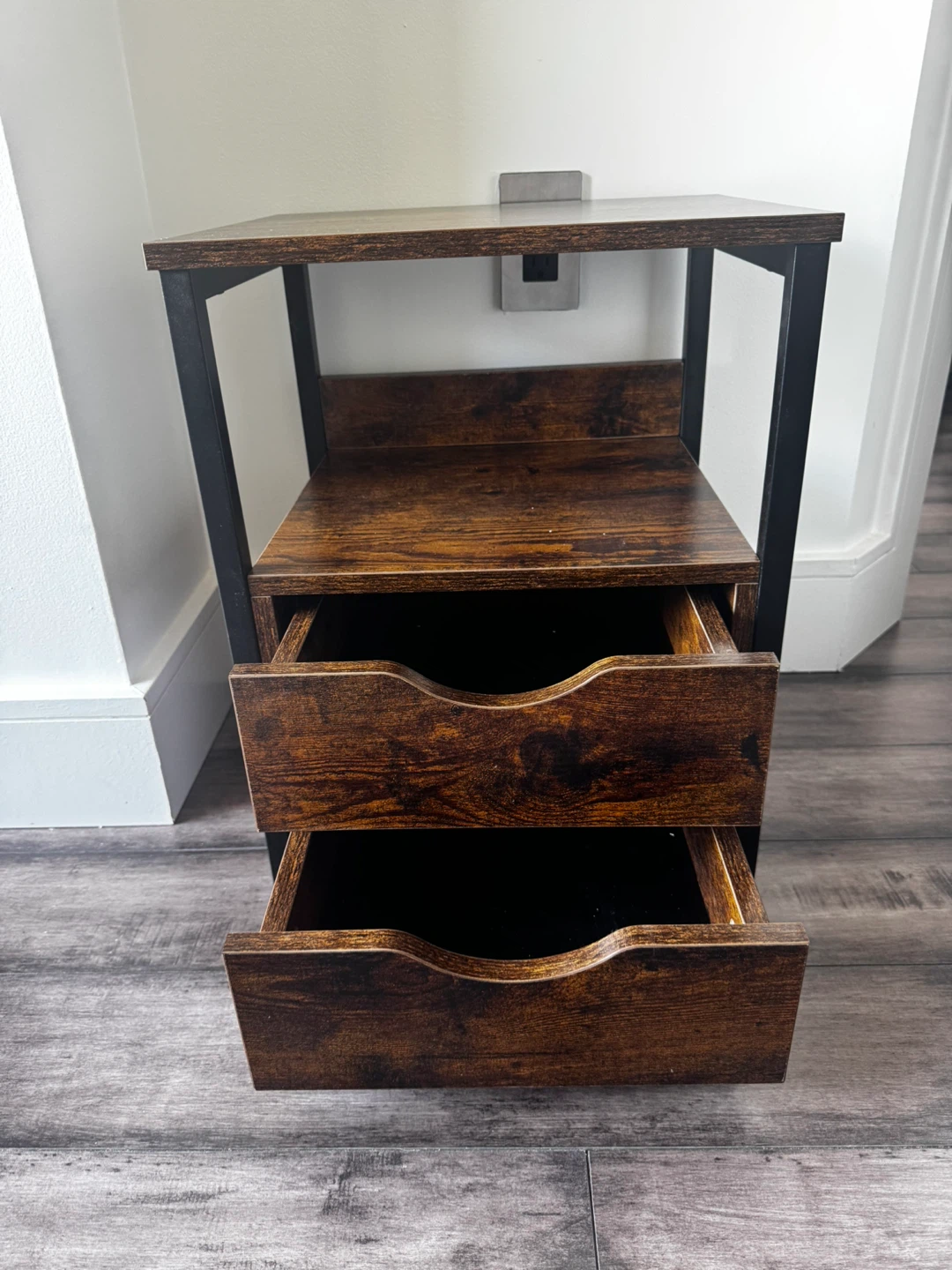 Industrial Style Nightstand with Two Drawers - photo 2
