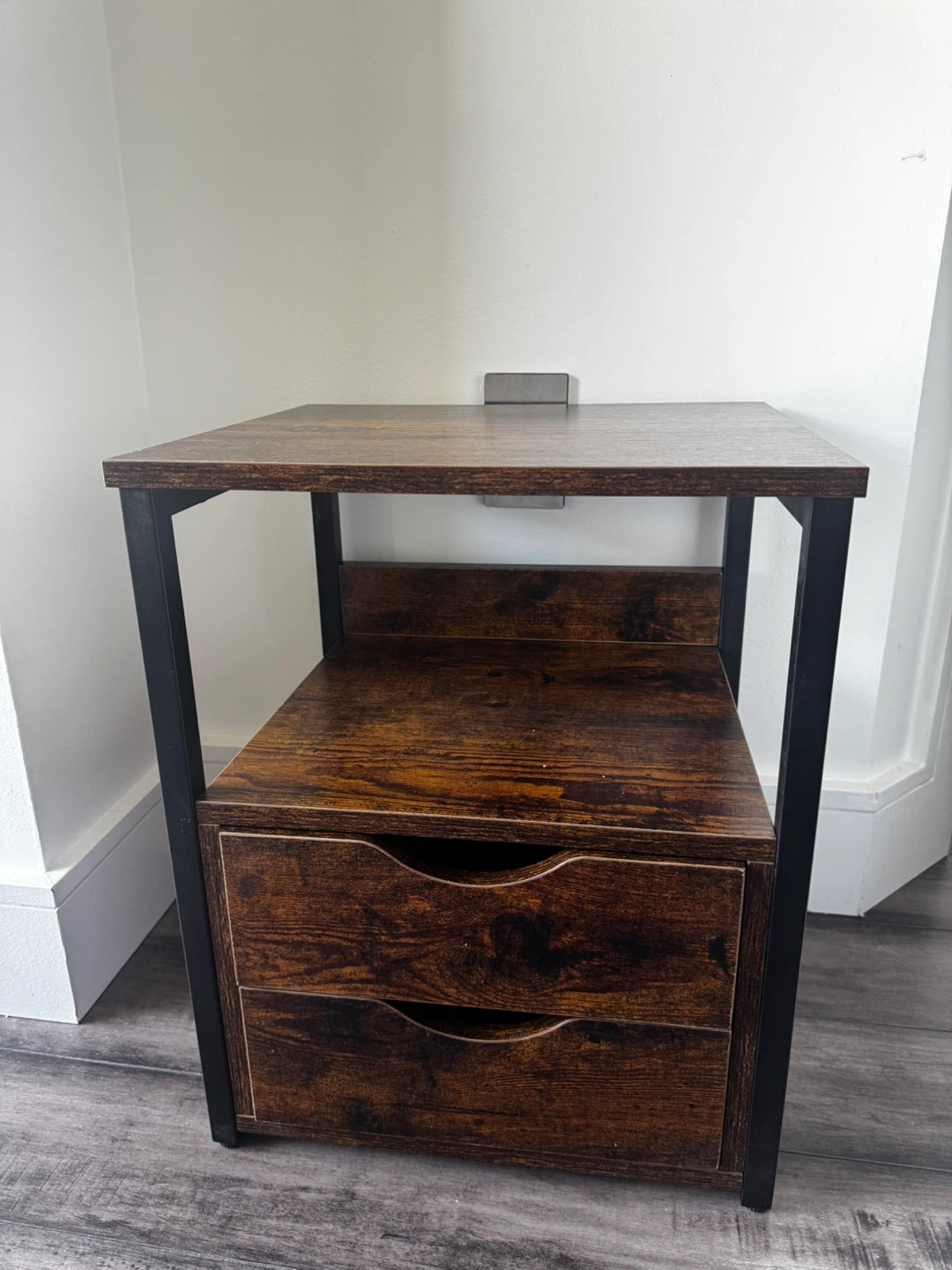 Industrial Style Nightstand with Two Drawers