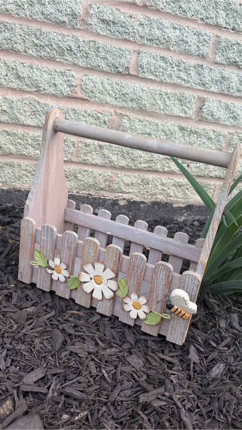 Rustic Decorative Wooden Caddy with Daisy and Bee Accents