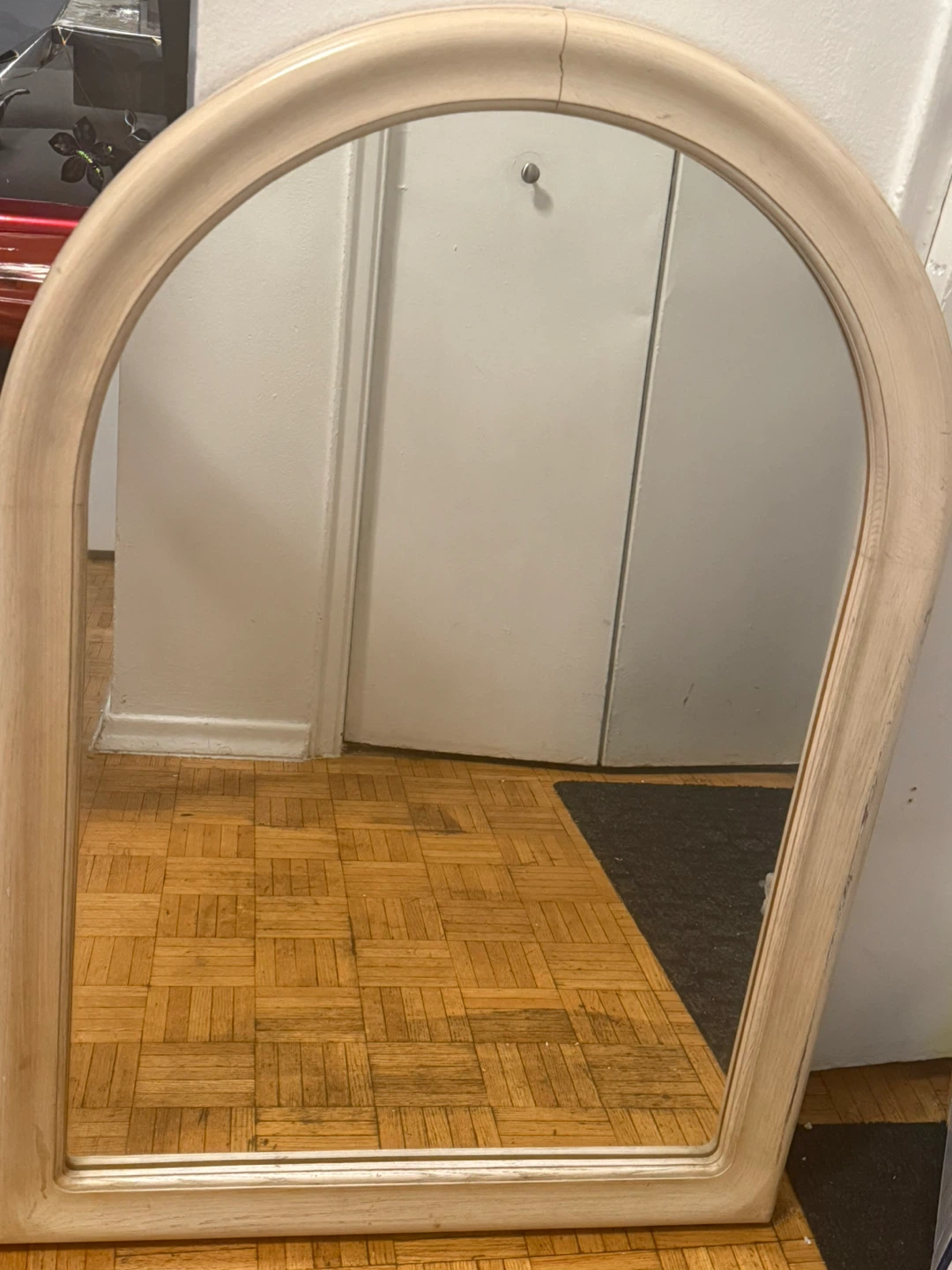 Arched Wall Mirror with Light Wood Frame