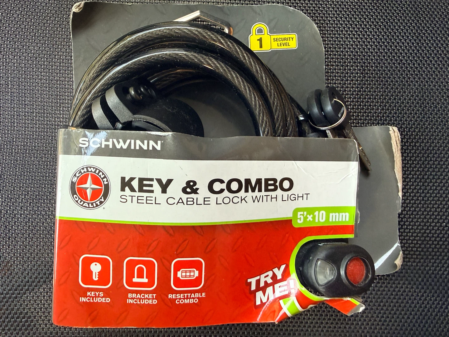 Key & Combo Steel Cable Lock with Light