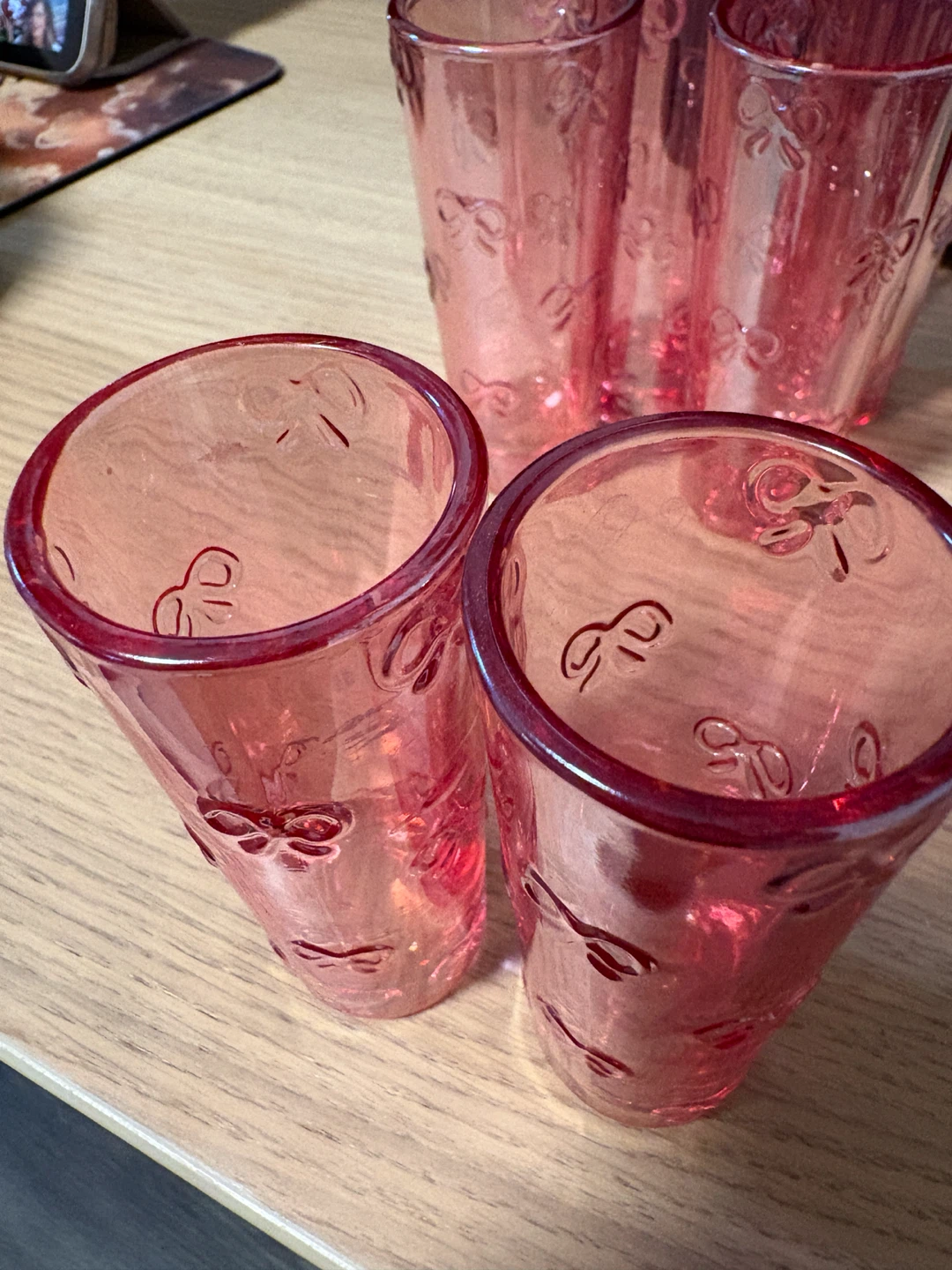 Set of 6 Pink Glass Shot Glasses with Bow Pattern - photo 2