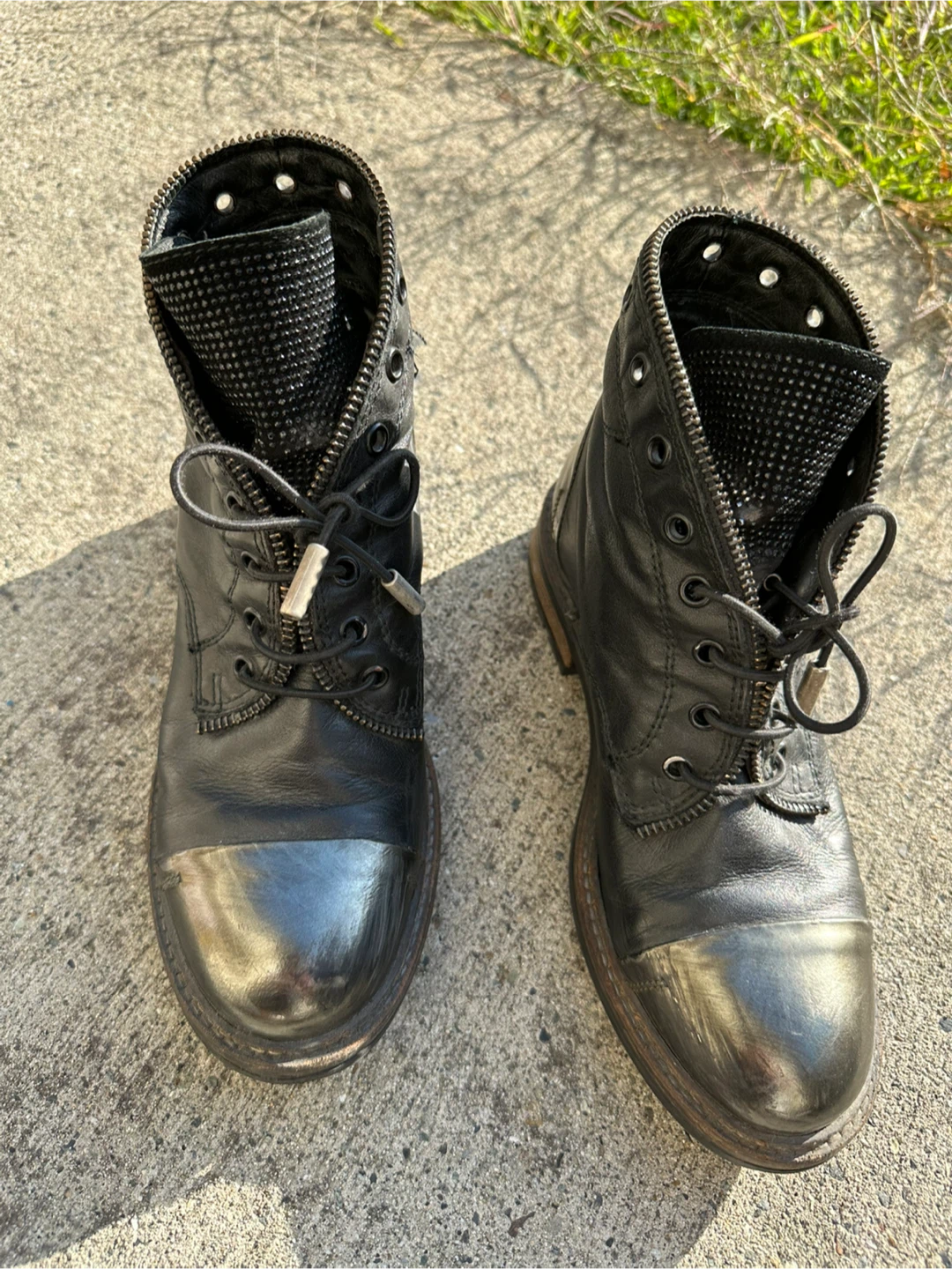 Black Leather Lace-Up Boots Size 38