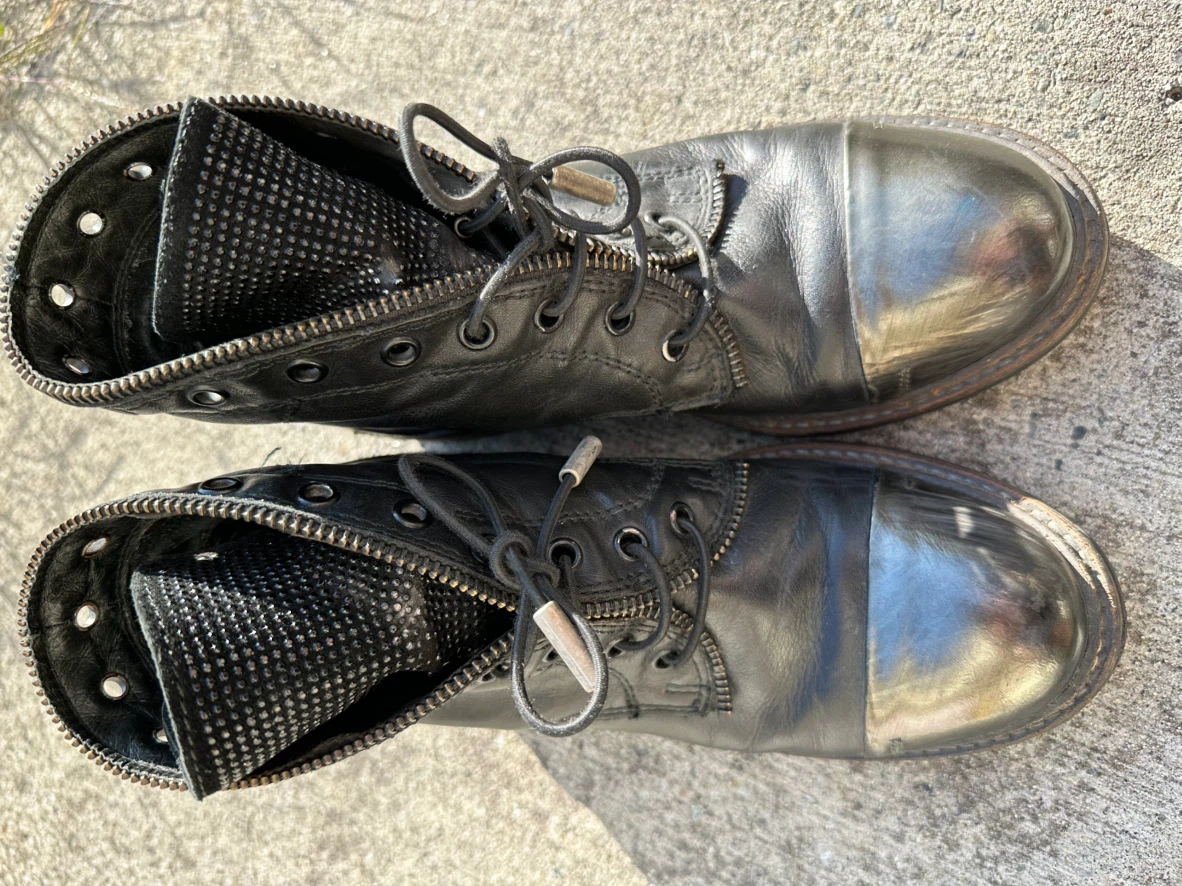 Black Leather Lace-Up Boots Size 38 - photo 4