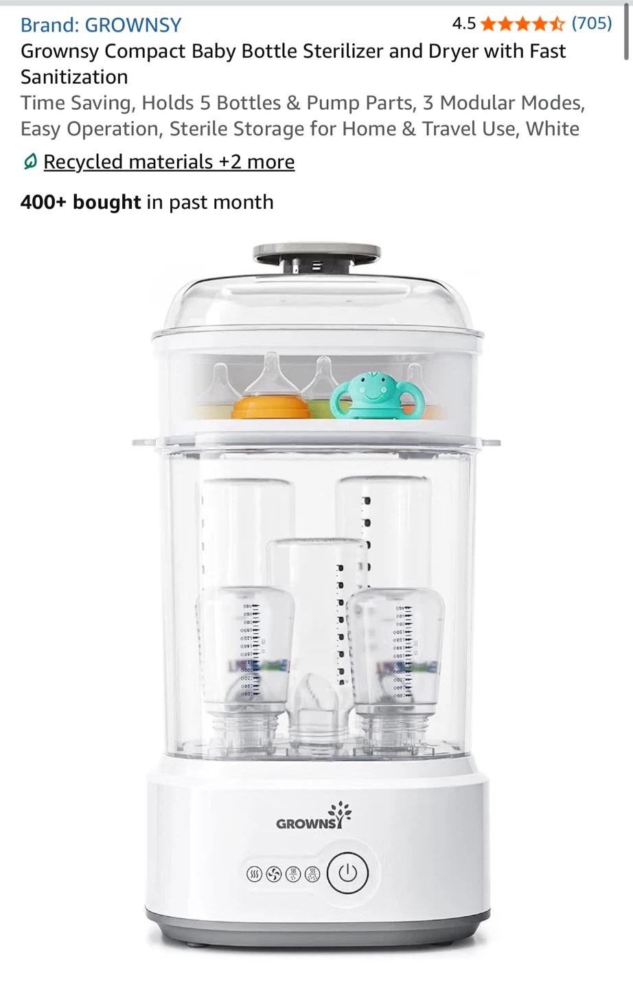 Grownsy Compact Baby Bottle Sterilizer and Dryer