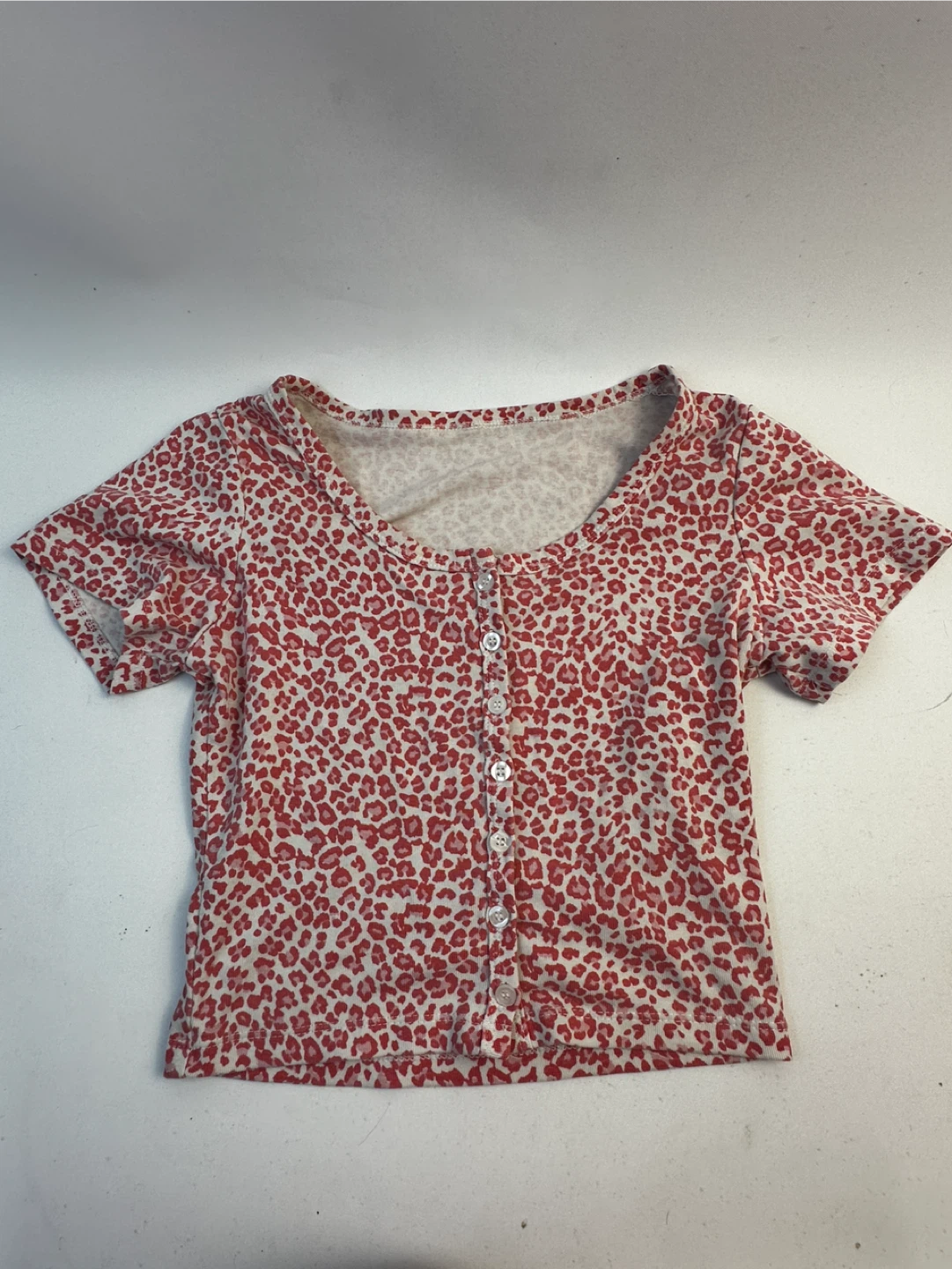 Red Leopard Print Button-Up Crop Top