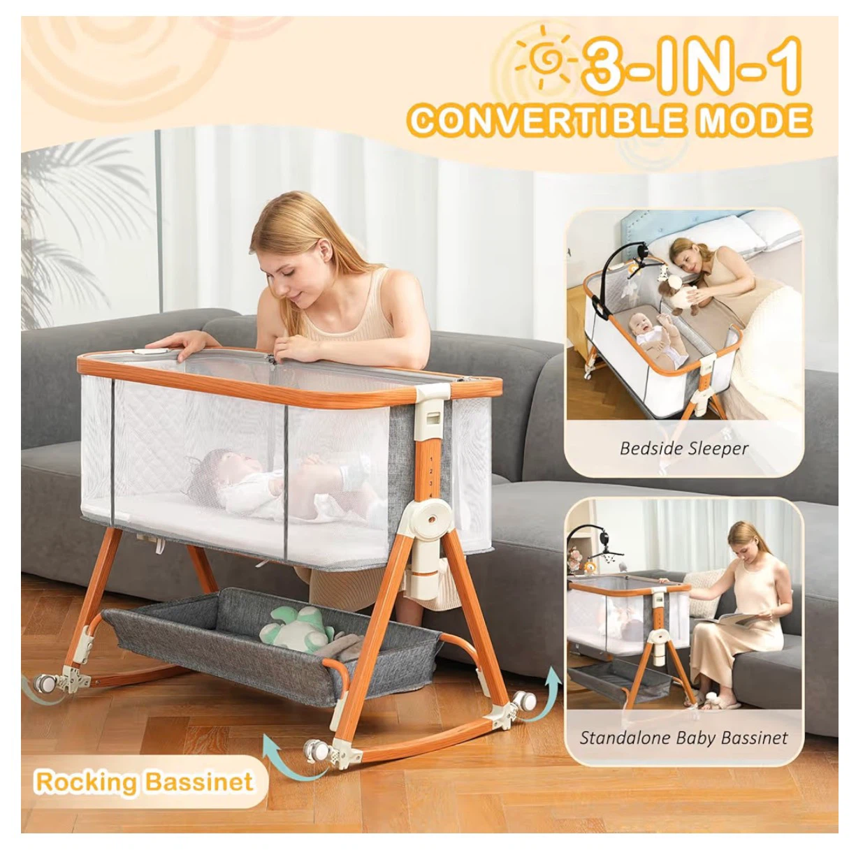 BLBBLBGDD 3-in-1 Baby Bassinet Bedside Sleeper - photo 4