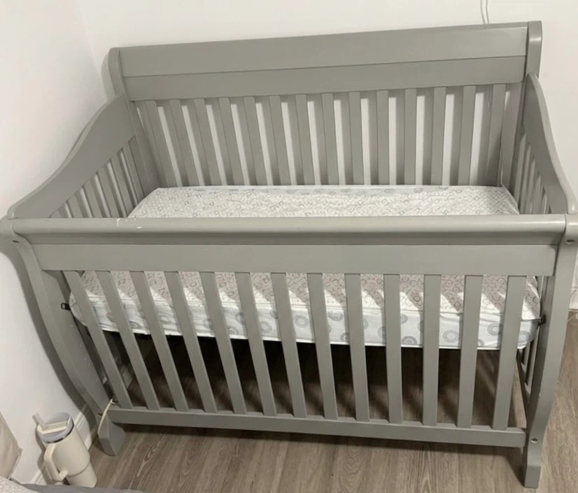 Grey Wooden Baby Crib