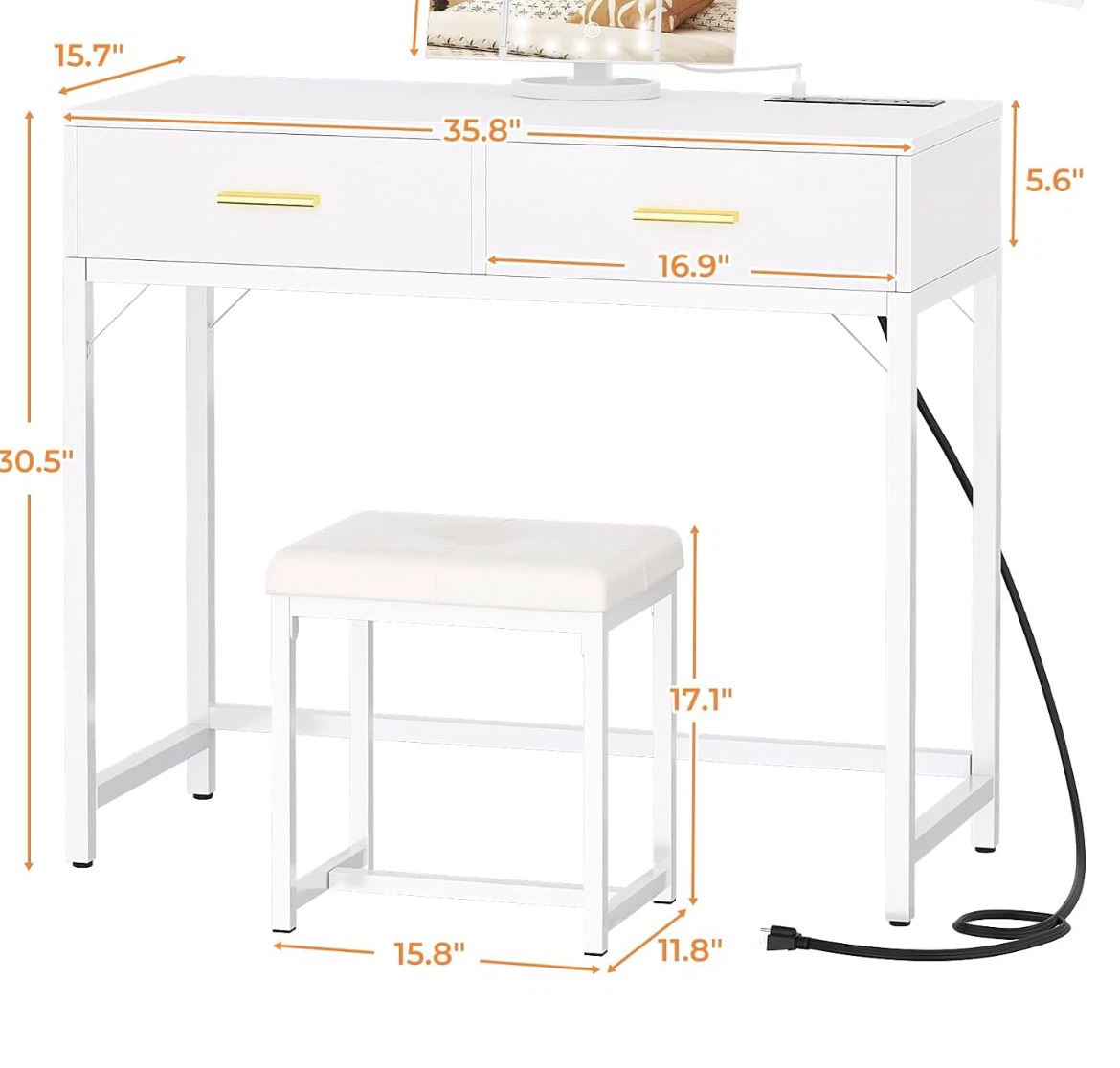 Cyclysio Vanity Desk and Stool without Mirror - photo 2