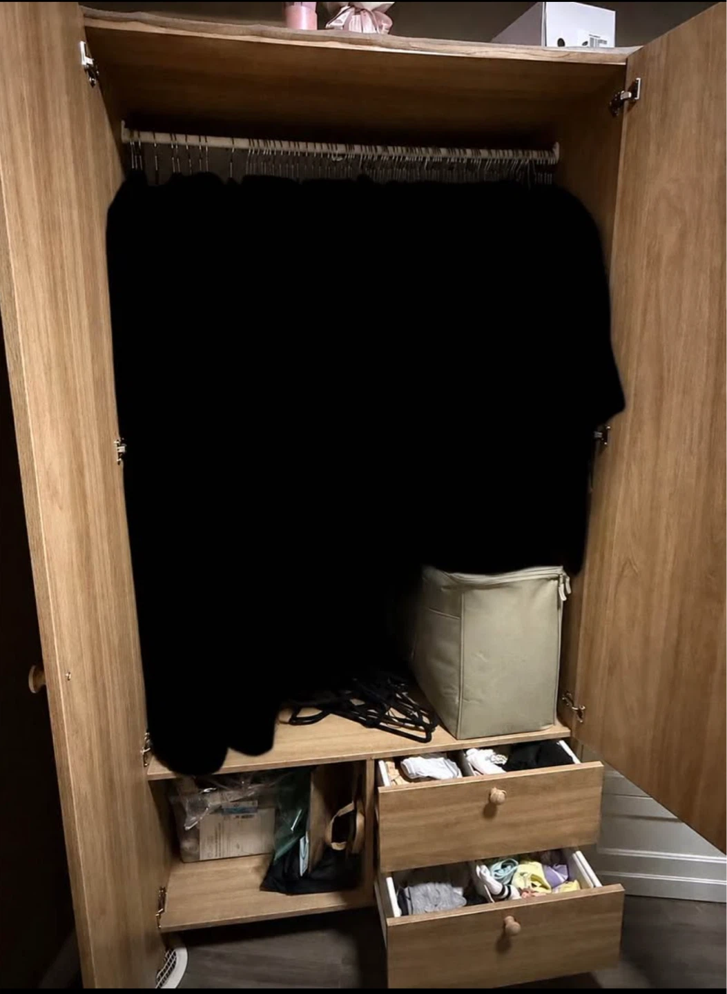 Light Oak Wood Finish Wardrobe with Drawers - photo 2