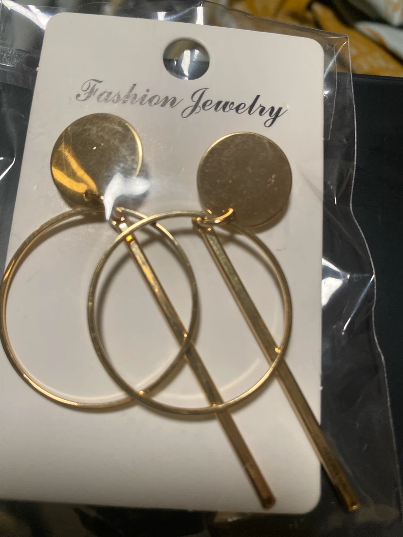 Gold Tone Circle and Bar Drop Earrings
