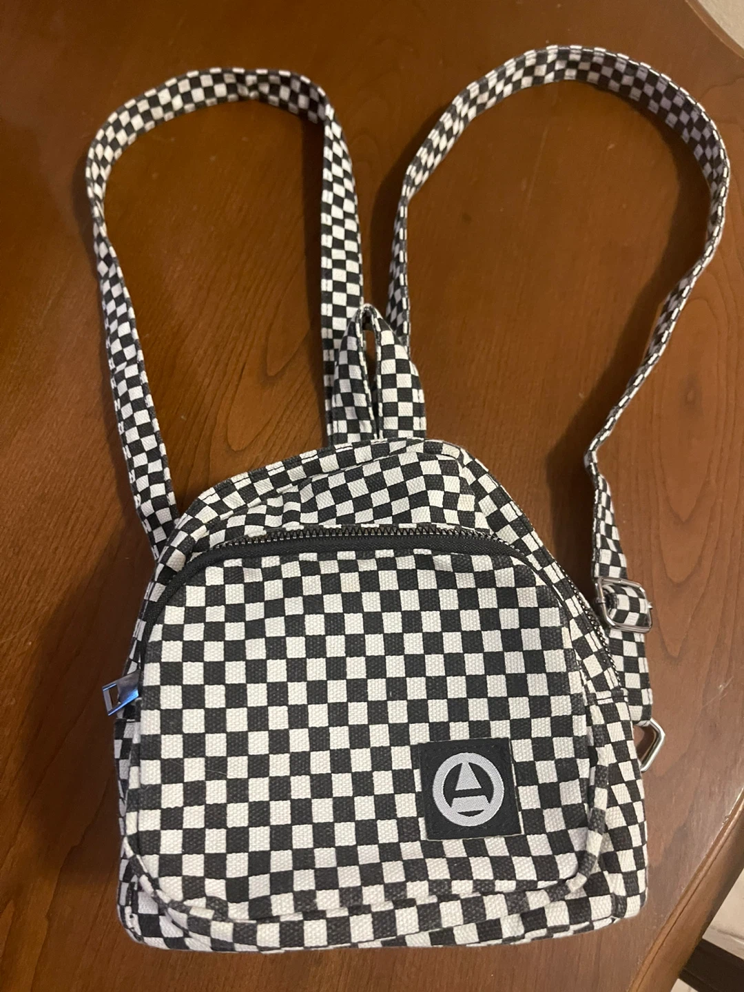 Black and white checkered mini backpack