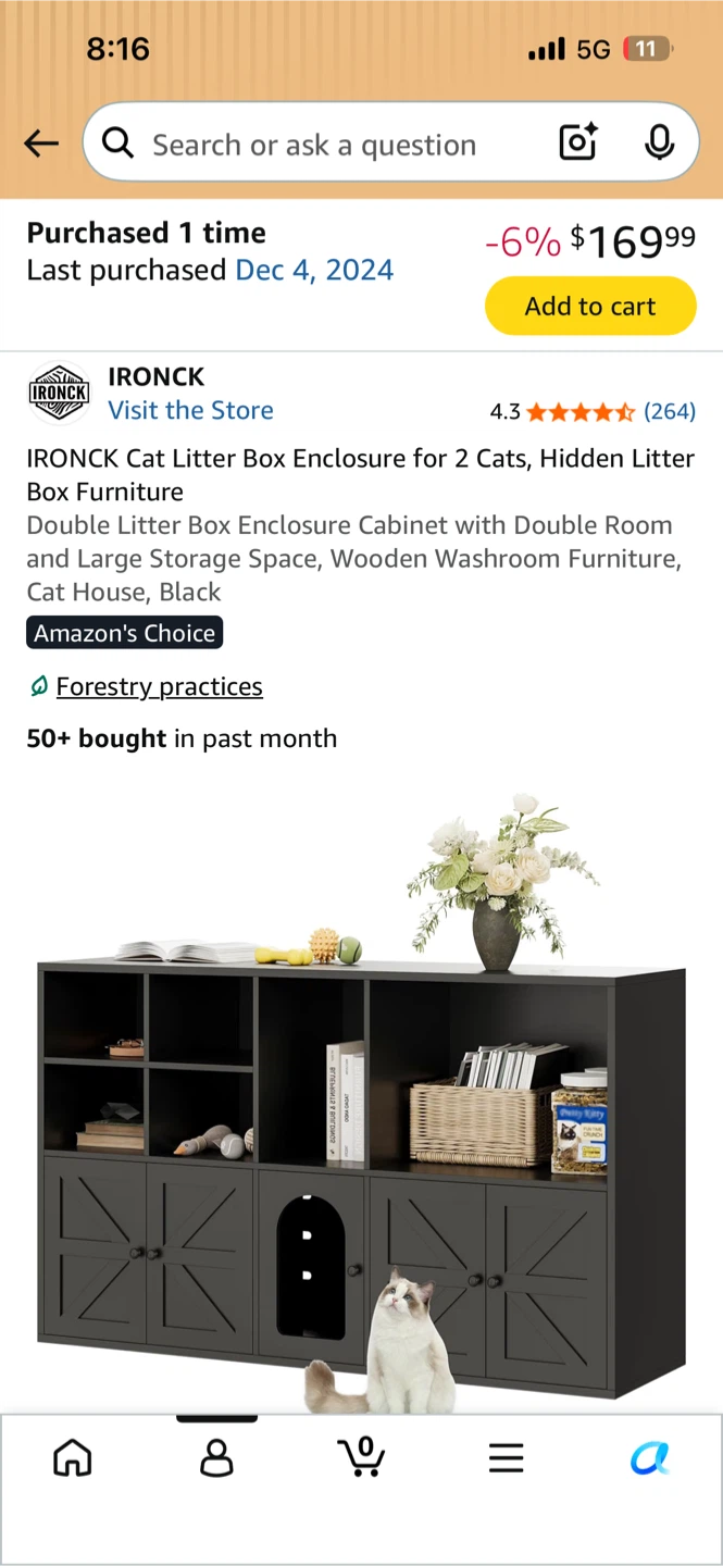 IRONCK Double Cat Litter Box Enclosure Cabinet