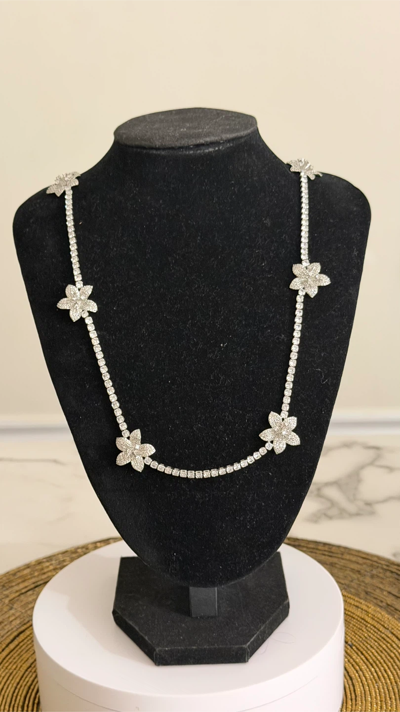 Floral cubic zirconia long necklace