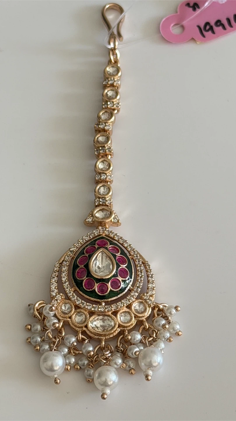 Gold-tone Maang Tikka with Pearl and Stone Accents