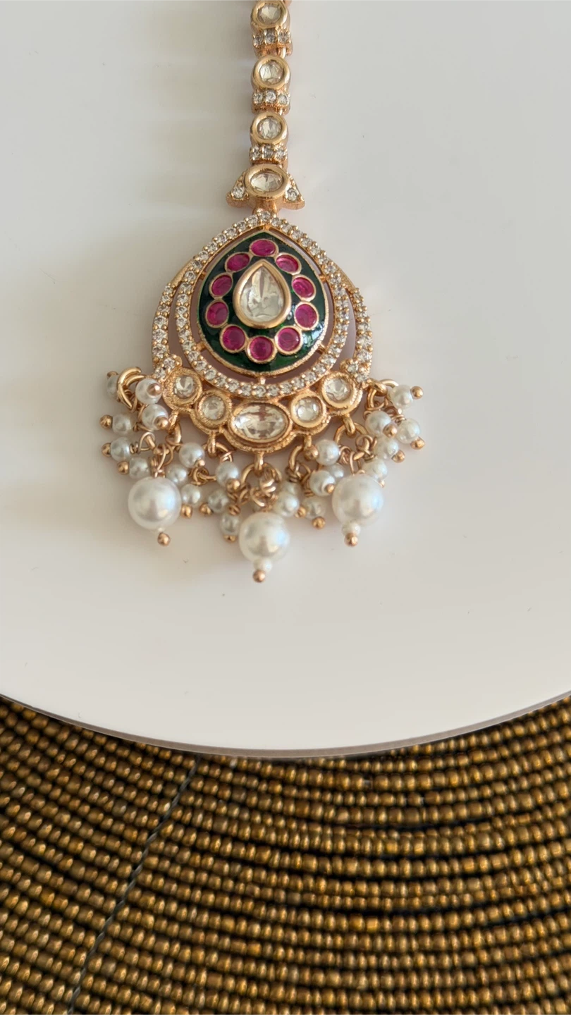 Gold-tone Maang Tikka with Pearl and Stone Accents - photo 2