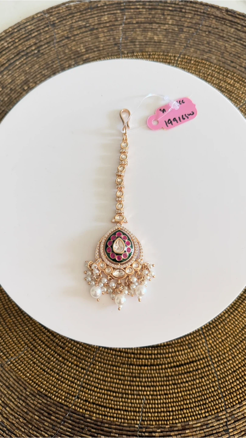 Gold-tone Maang Tikka with Pearl and Stone Accents - photo 4