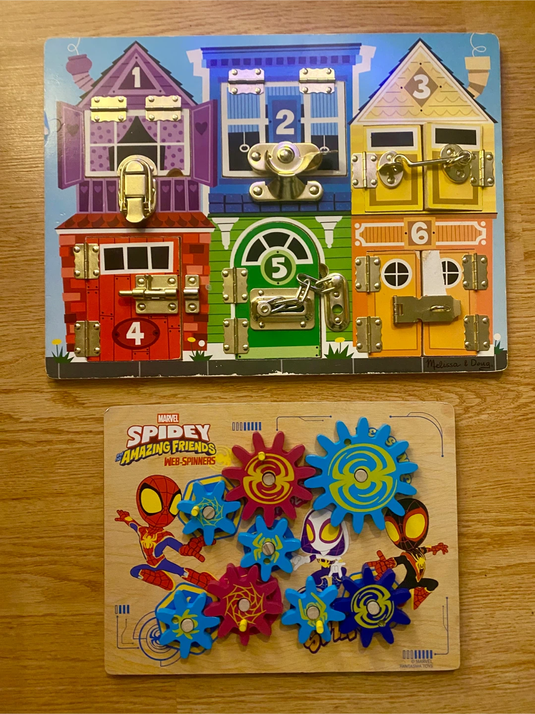 Wooden motor skills activity boards