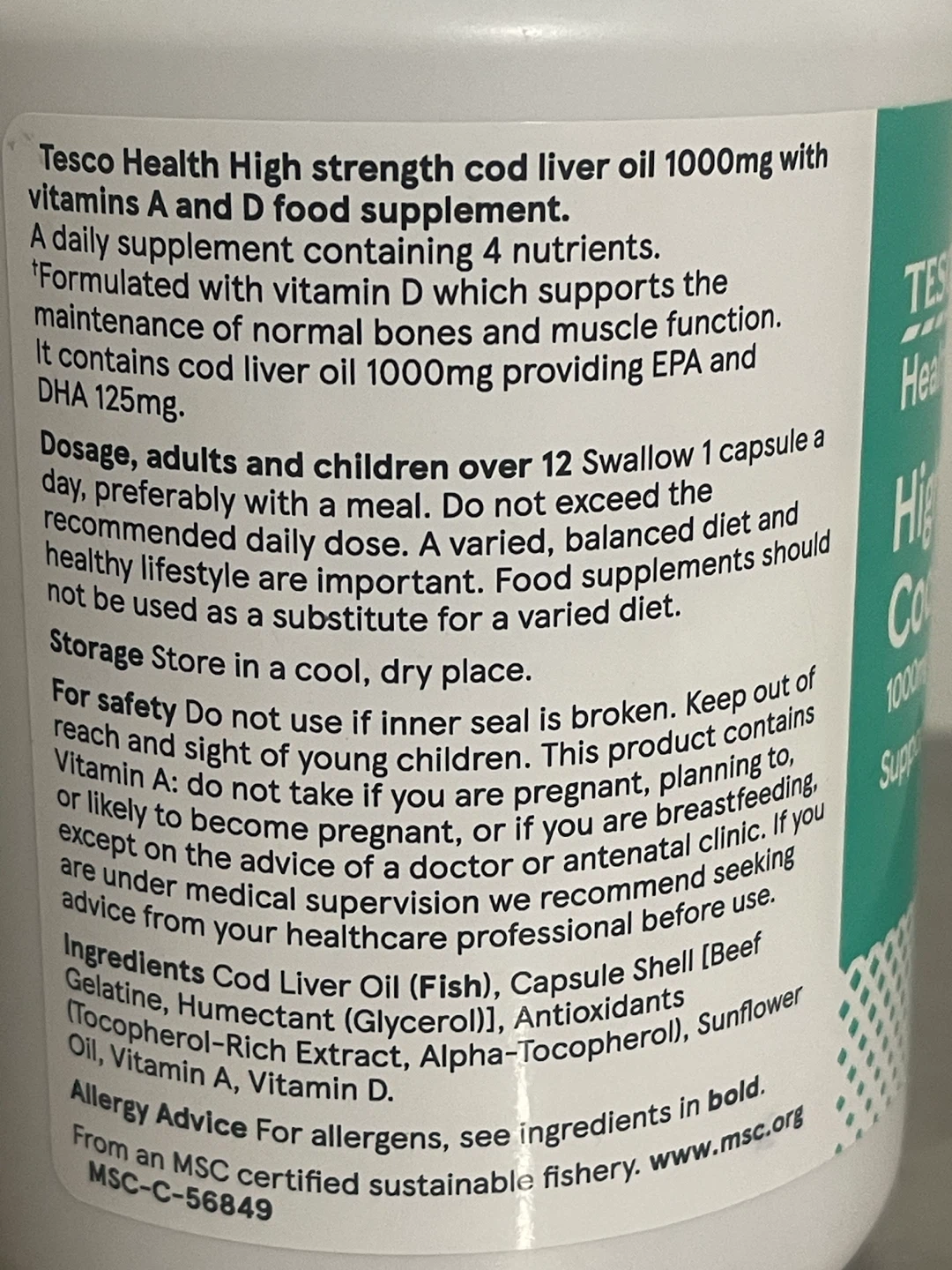Tesco Health High Strength Cod Liver Oil 240 Capsules - photo 3