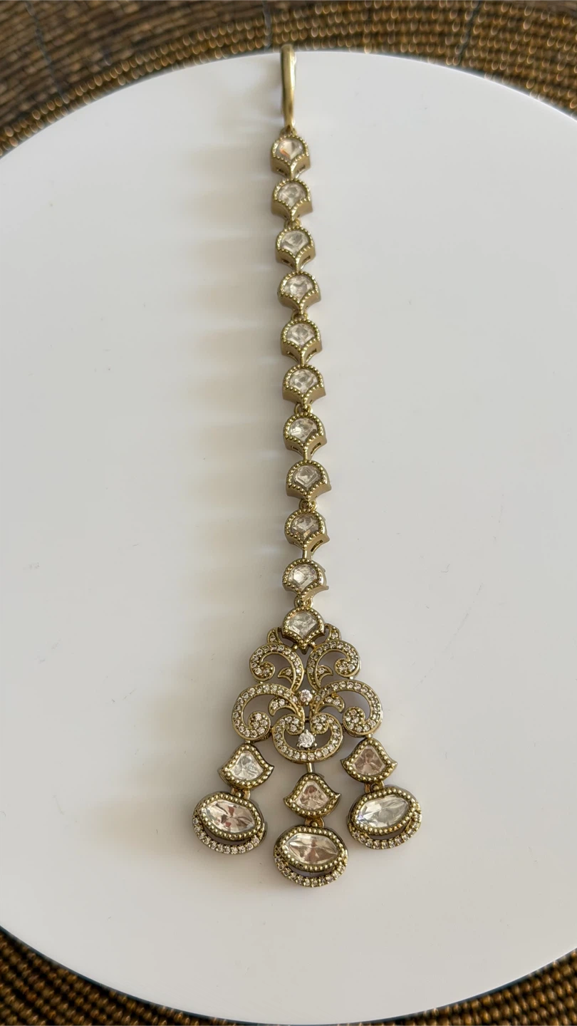 Gold-tone moissanite Maang Tikka Head Accessory