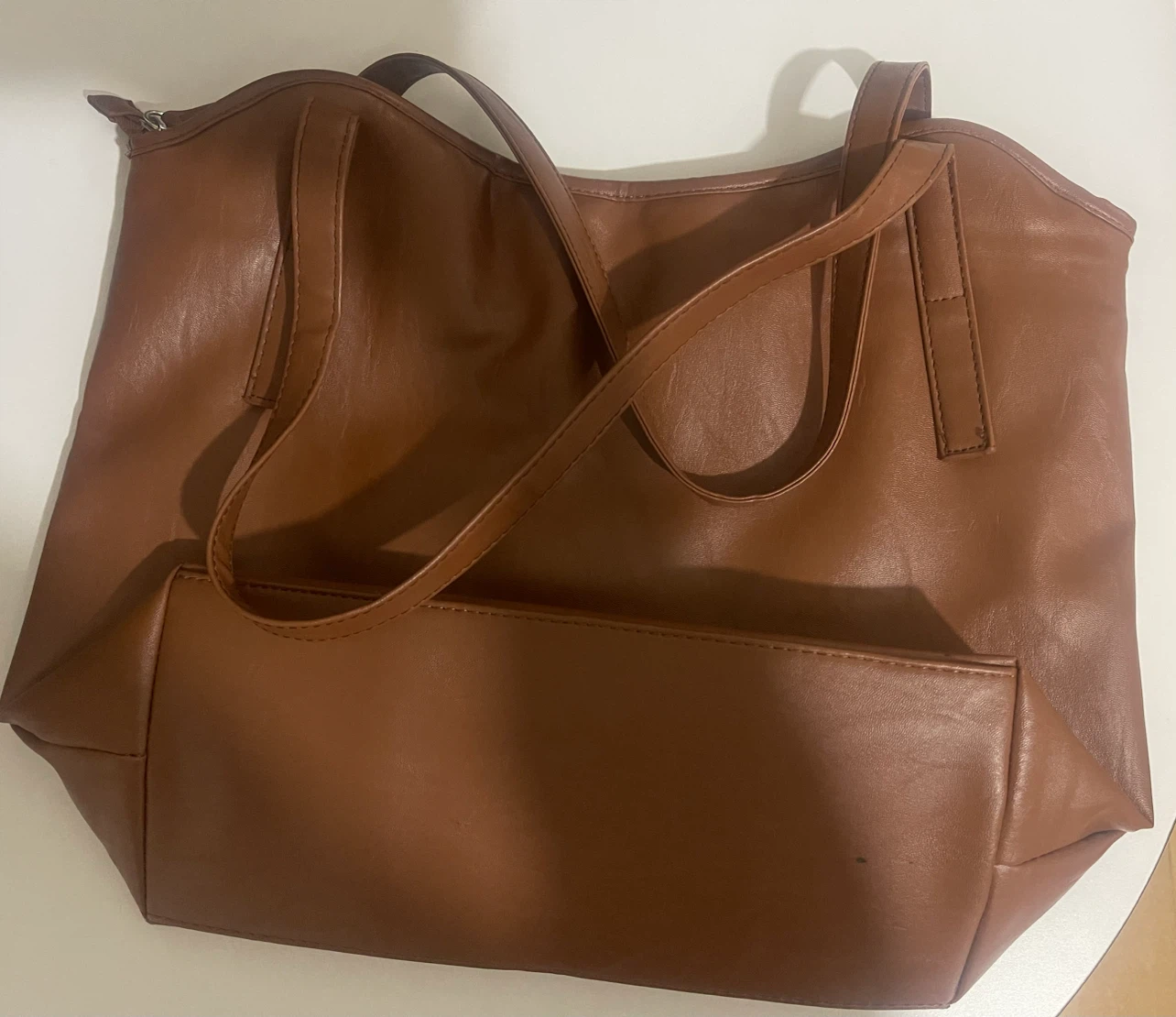 Brown faux leather tote bag